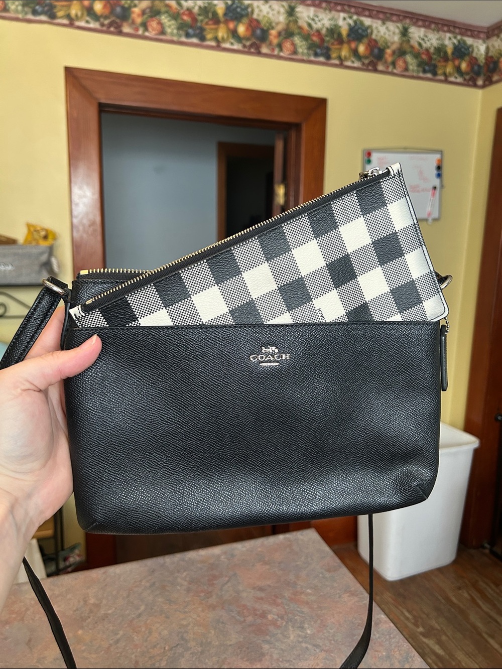 Coach Black Crossbody with Checker Accent